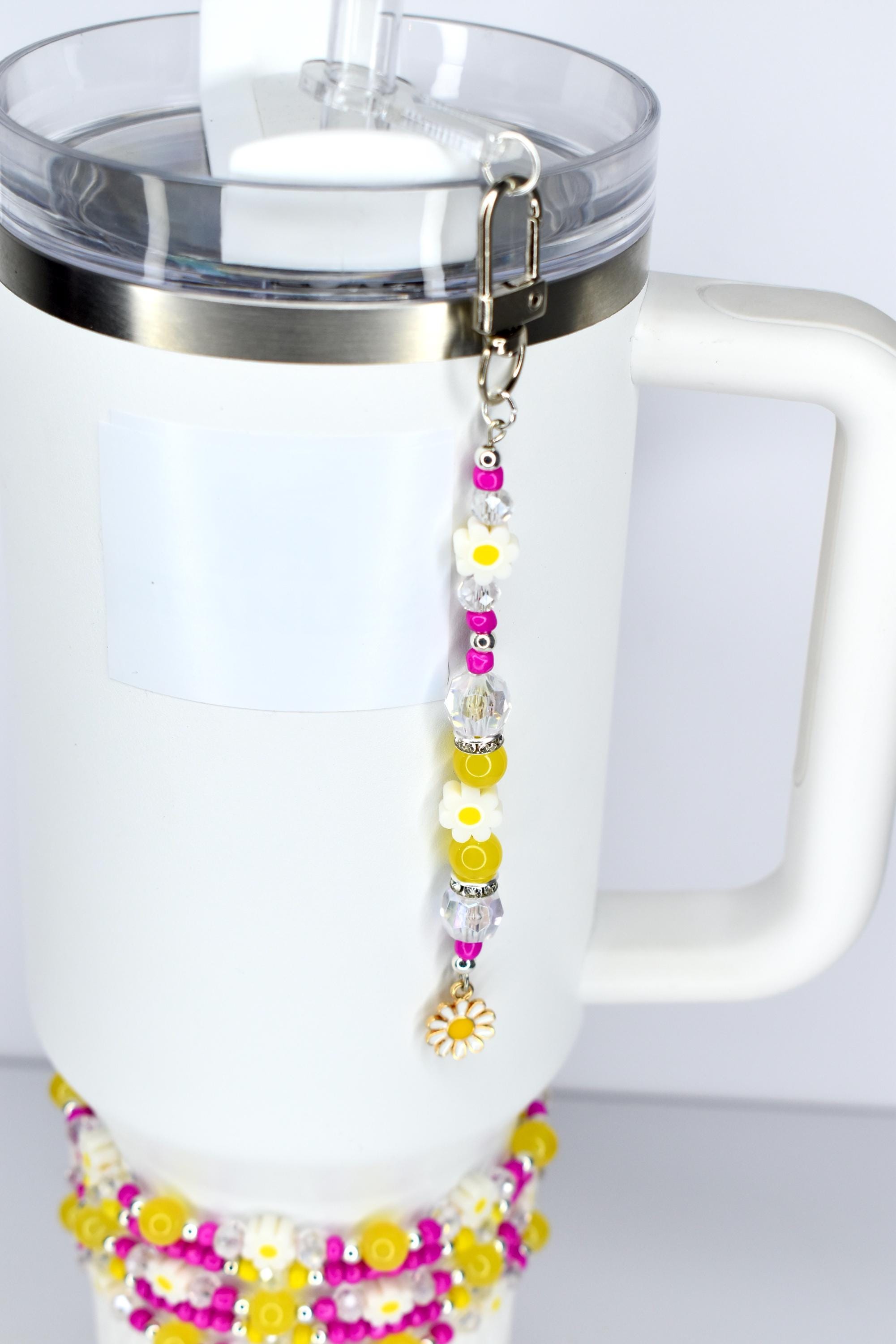 Yellow Pink Daisy Flower Tumbler Straw Charm