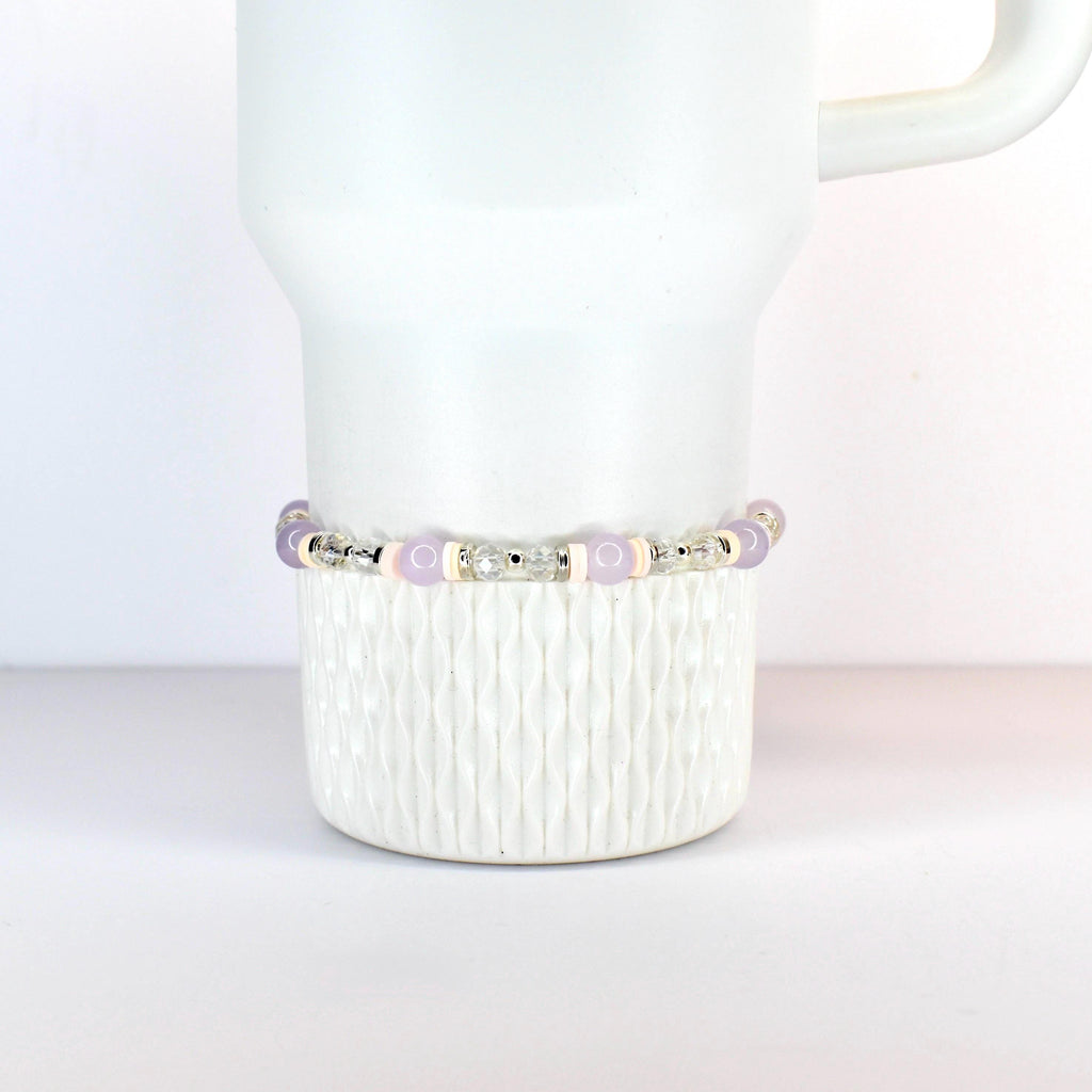 Purple Dust Bracelet: Lavender and Peach Beaded Bracelets with Silver Accents