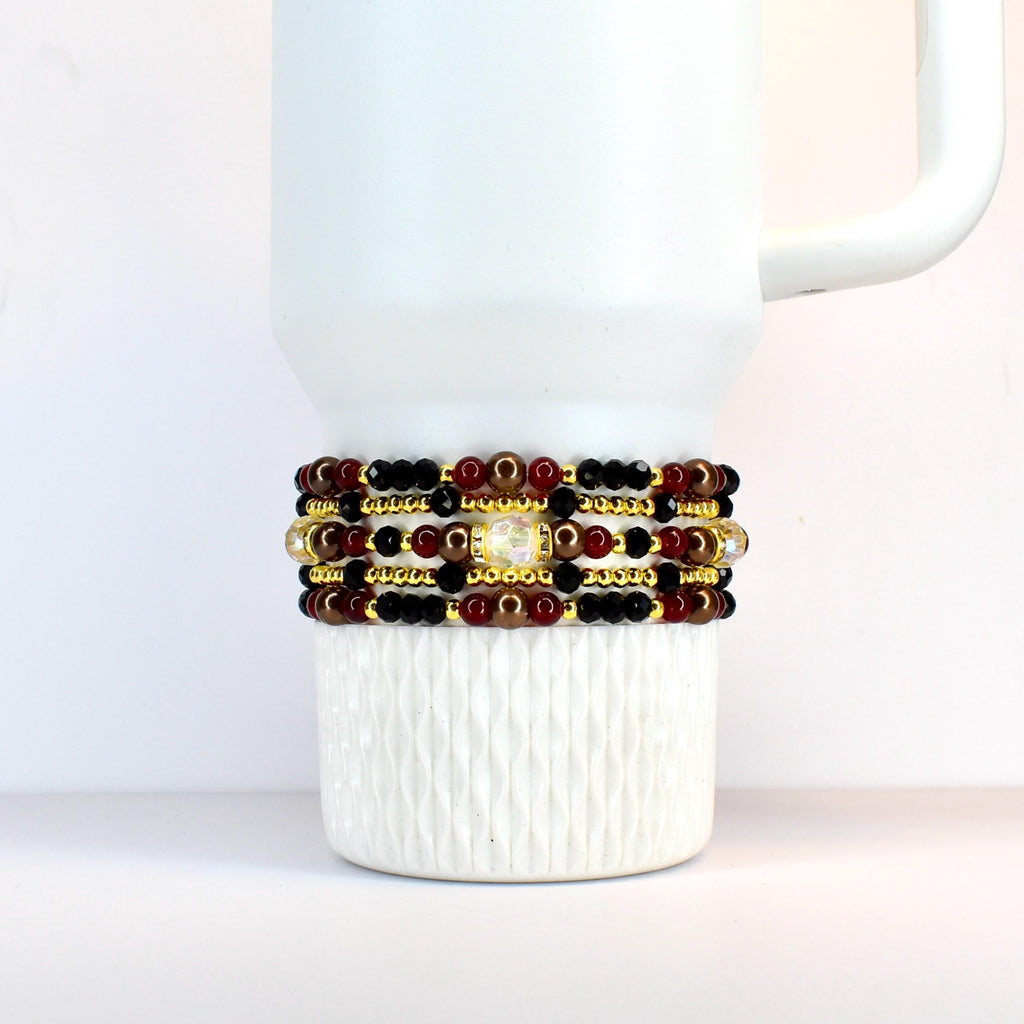 Black Snakeskin Luxe Bracelet Collection with Brown Accent Beads