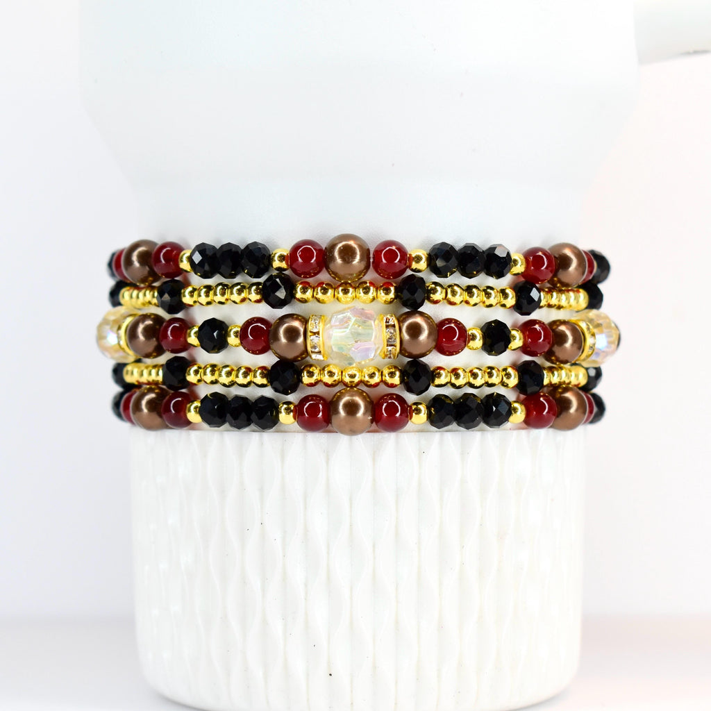 Black Snakeskin Luxe Bracelet Collection with Brown Accent Beads