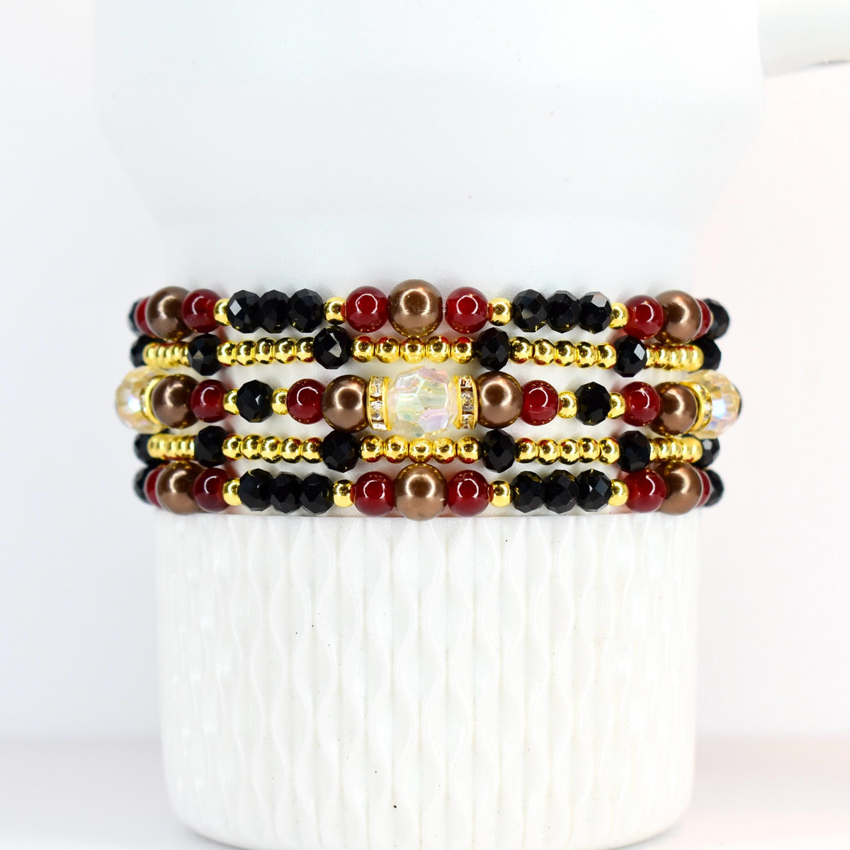 Black Snakeskin Luxe Bracelet Collection with Brown Accent Beads
