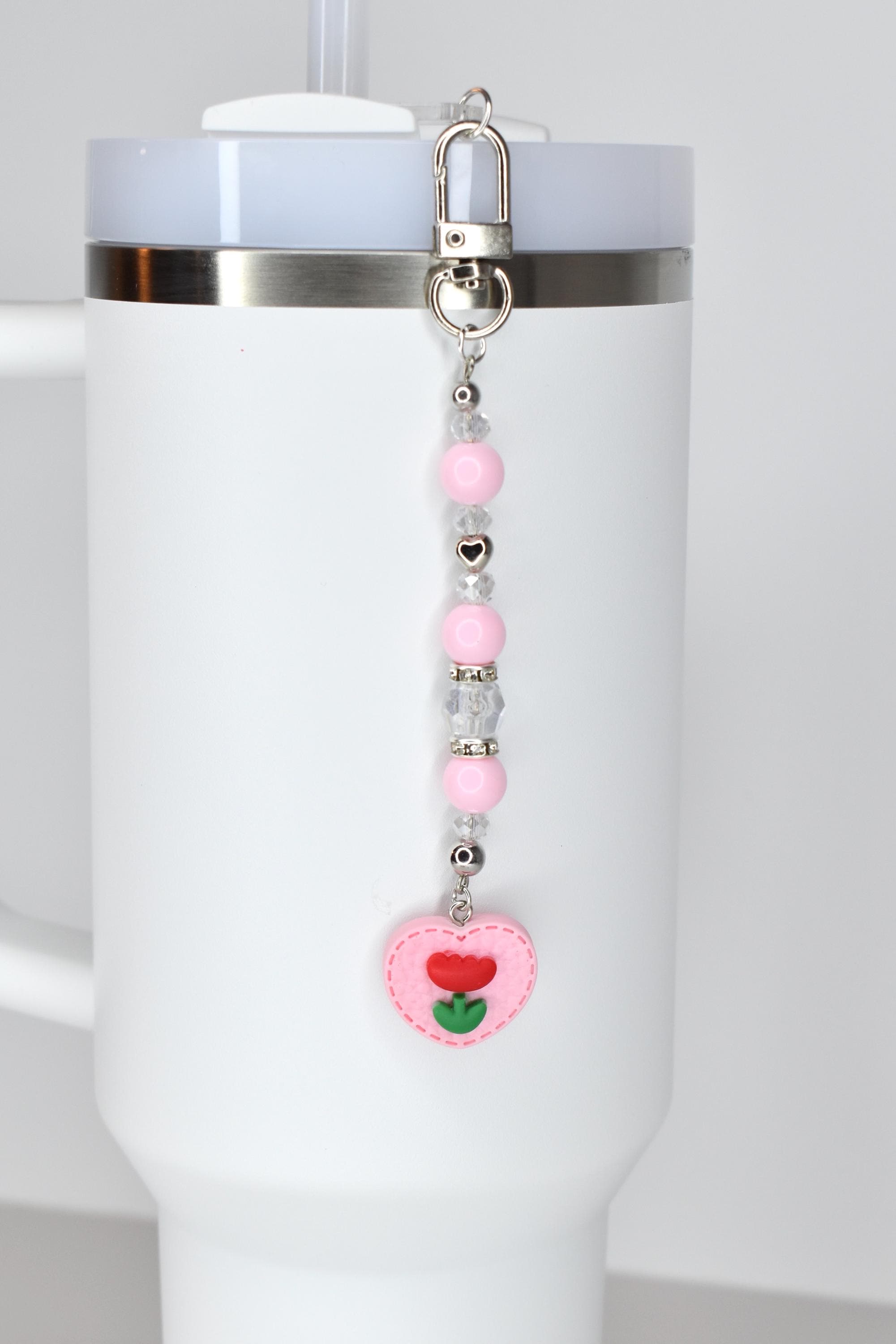 Spring Tulip Pastel Straw Charms with Crystal and Silver Accents