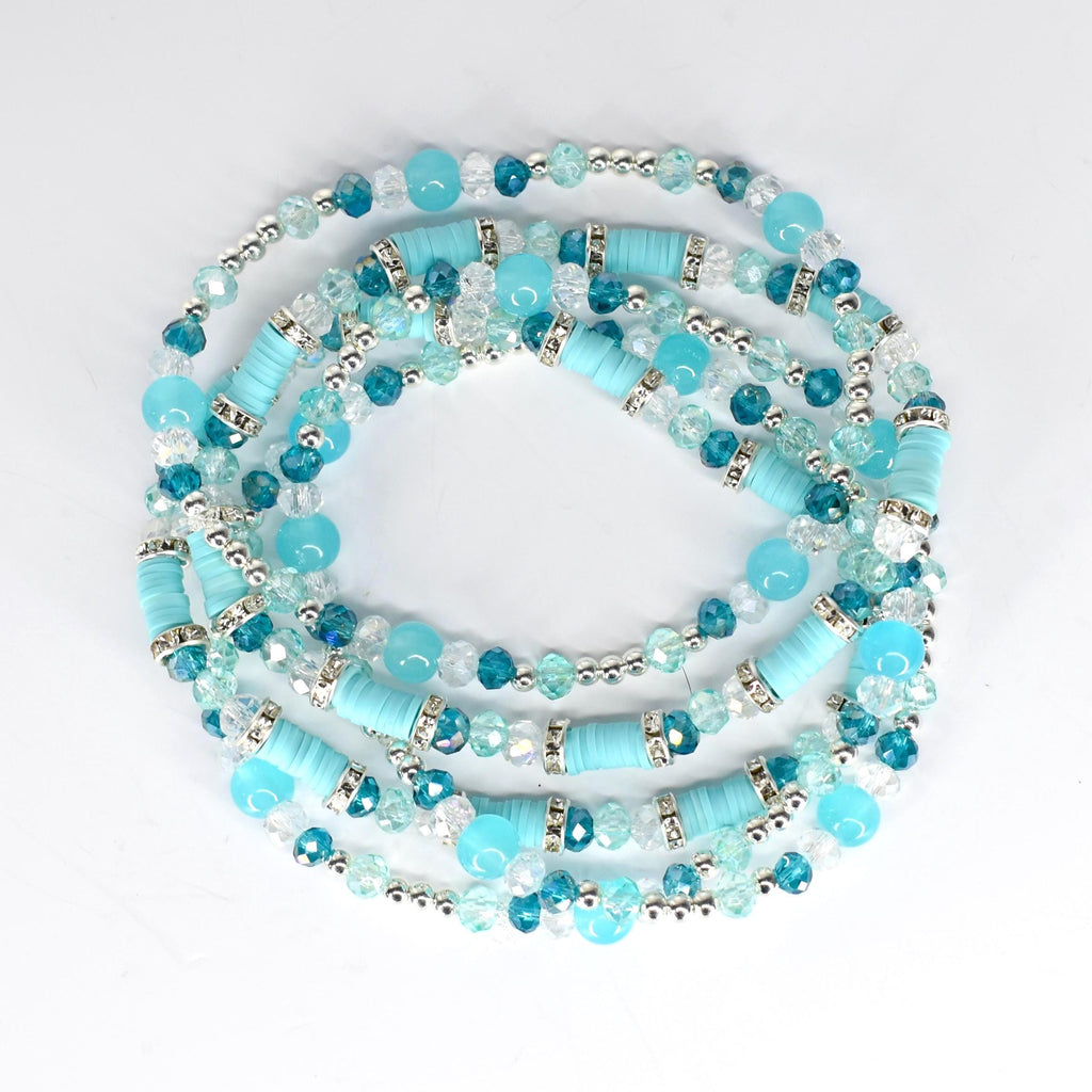 Turquoise Bracelet Collection: Green Blue Beaded Bracelets with Silver Accents
