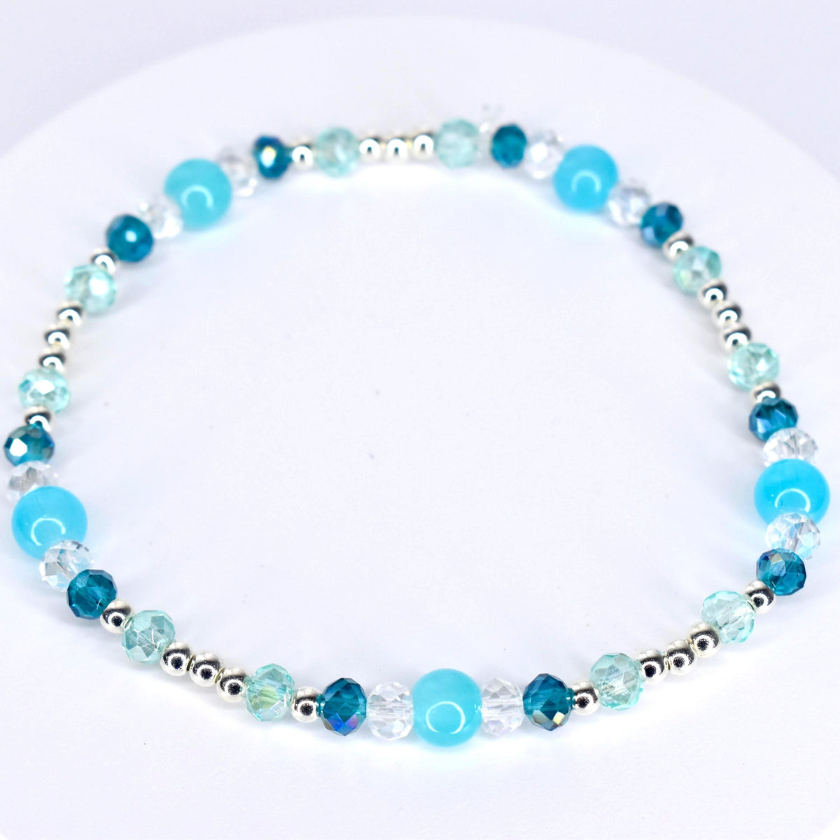Turquoise Bracelet Collection: Green Blue Beaded Bracelets with Silver Accents