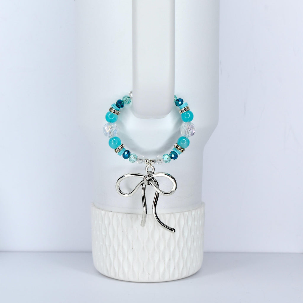 Turquoise Tumbler Handle Bracelet: Green Blue Beaded Accessory with Silver Accents