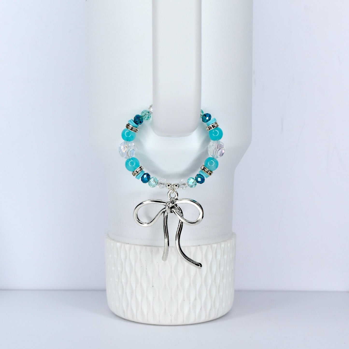 Turquoise Tumbler Handle Bracelet: Green Blue Beaded Accessory with Silver Accents