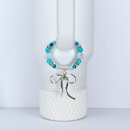 Turquoise Tumbler Handle Bracelet: Green Blue Beaded Accessory with Silver Accents