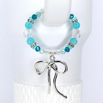 Turquoise Tumbler Handle Bracelet: Green Blue Beaded Accessory with Silver Accents