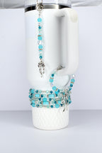 Turquoise Tumbler Straw Charm: Green Blue Beaded Accessory with Silver Accents