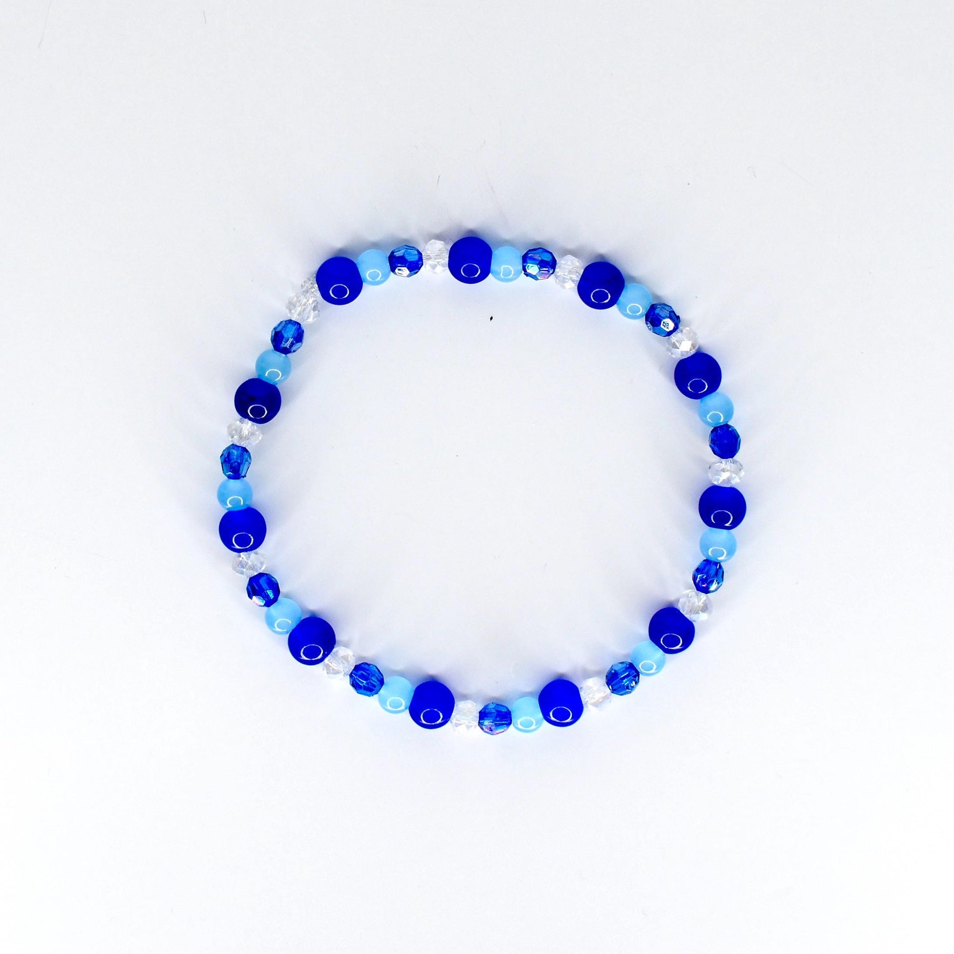 Cobalt Blue and Sky Blue Beaded Bracelet with Crystal Accents
