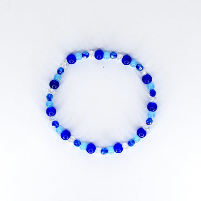 Cobalt Blue and Sky Blue Beaded Bracelet with Crystal Accents