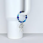 Blue and Crystal Tumbler Handle Bracelet with Bow Charm