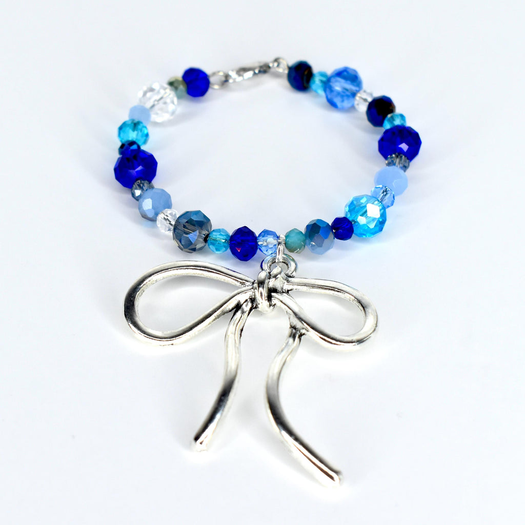 Blue and Crystal Tumbler Handle Bracelet with Bow Charm