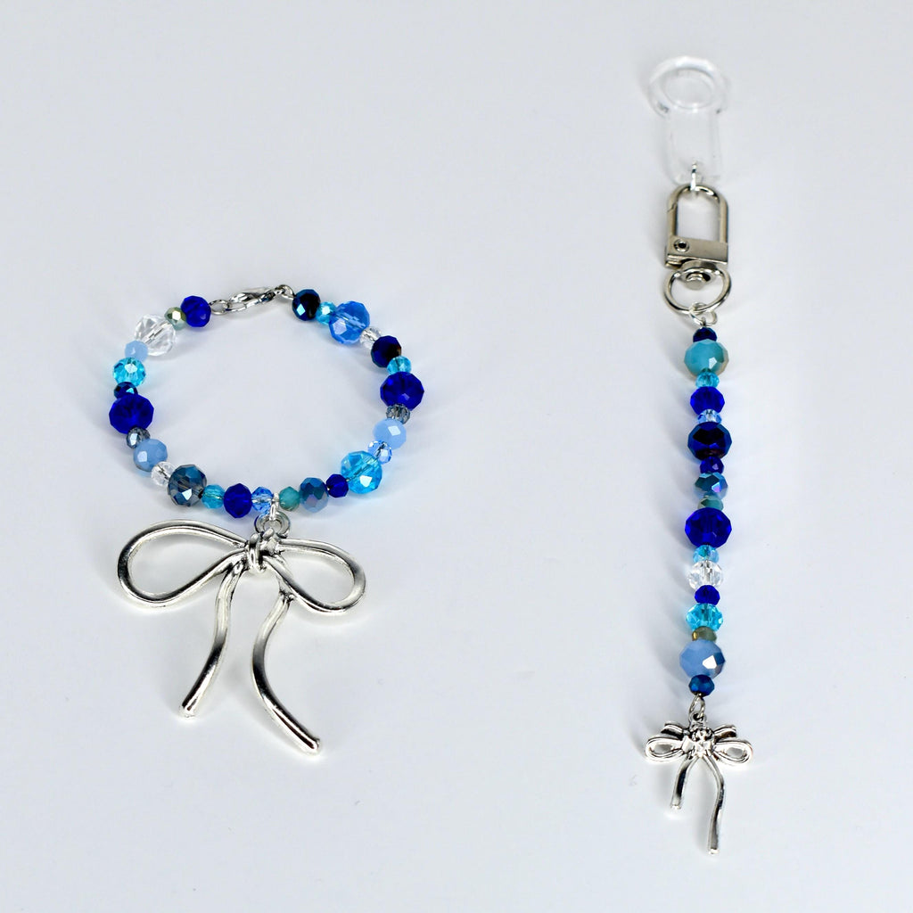 Blue and Crystal Tumbler Straw Charm with Silver Bow