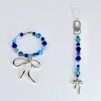 Blue and Crystal Tumbler Handle Bracelet with Bow Charm
