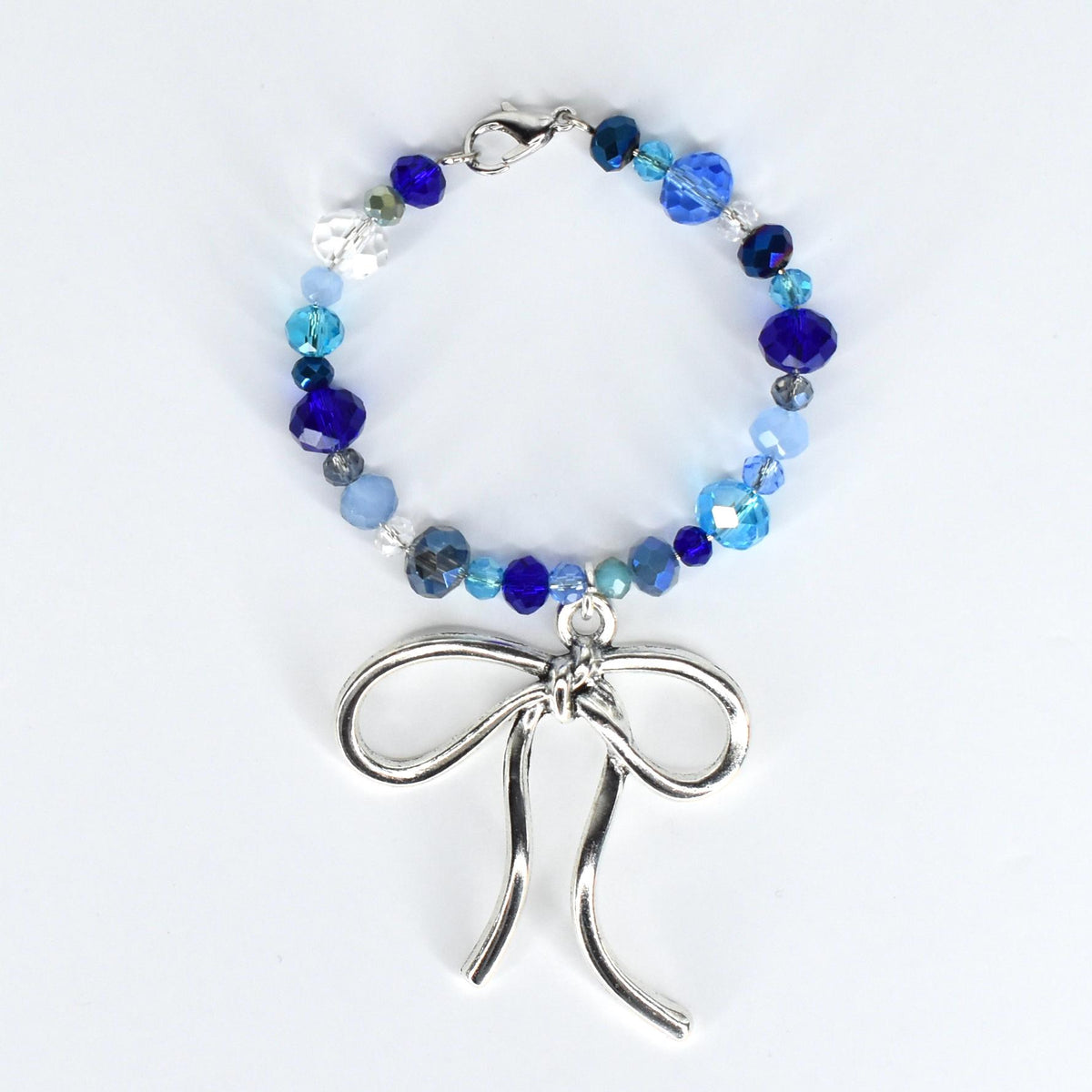 Blue and Crystal Tumbler Handle Bracelet with Bow Charm