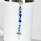 Blue and Crystal Tumbler Straw Charm with Silver Bow