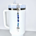 Blue and Crystal Tumbler Straw Charm with Silver Bow