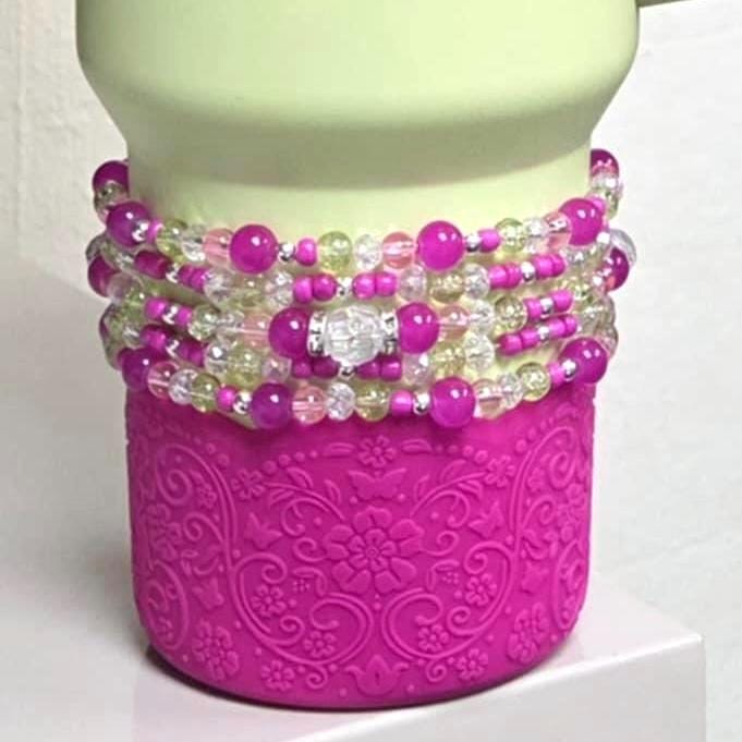 Citron Mix Bracelet Collection: Green and Pink Beaded Bracelets with Silver Accents