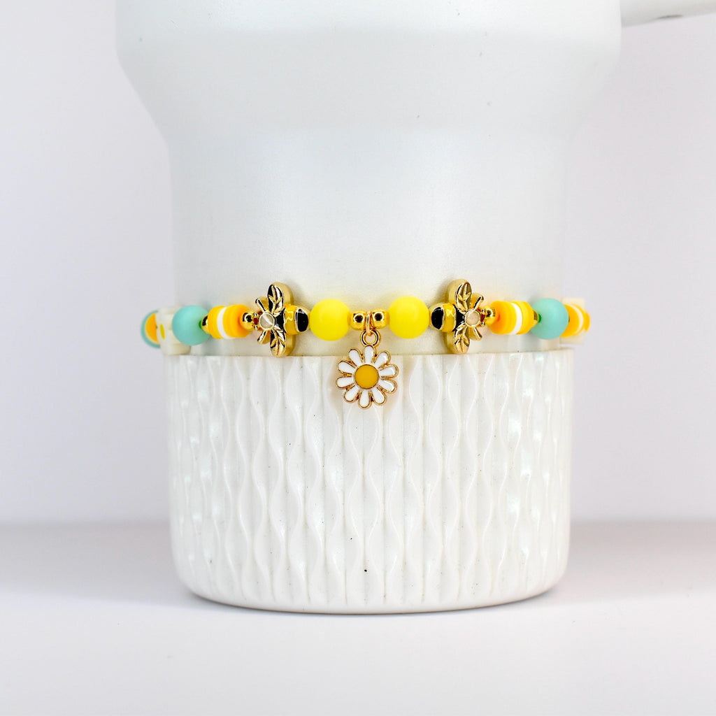 Yellow and Mint Bee Charm Bracelet Collection with Daisy Charm
