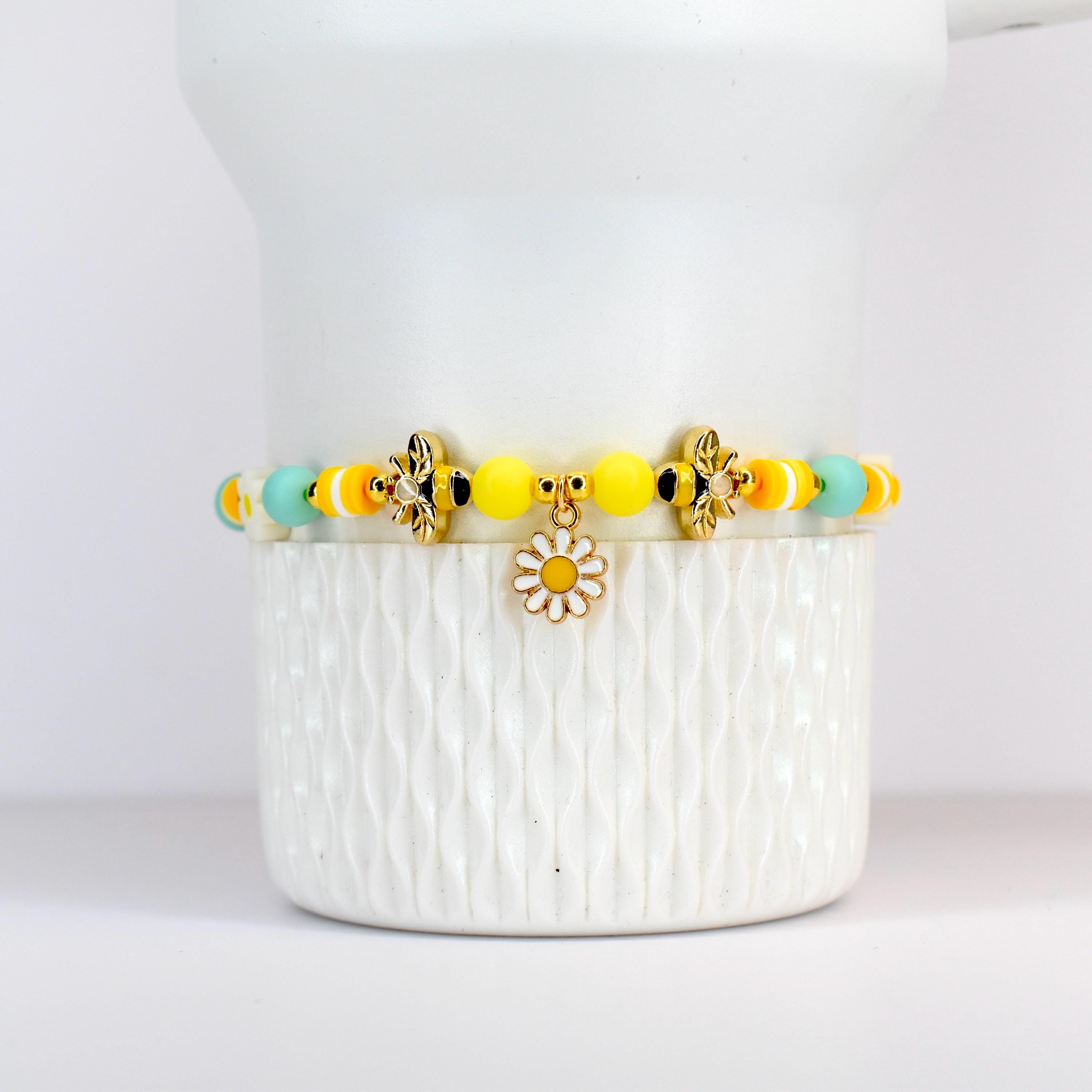 Yellow and Mint Bee Charm Bracelet Collection with Daisy Charm