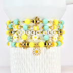 Yellow and Mint Bee Charm Bracelet Collection with Daisy Charm