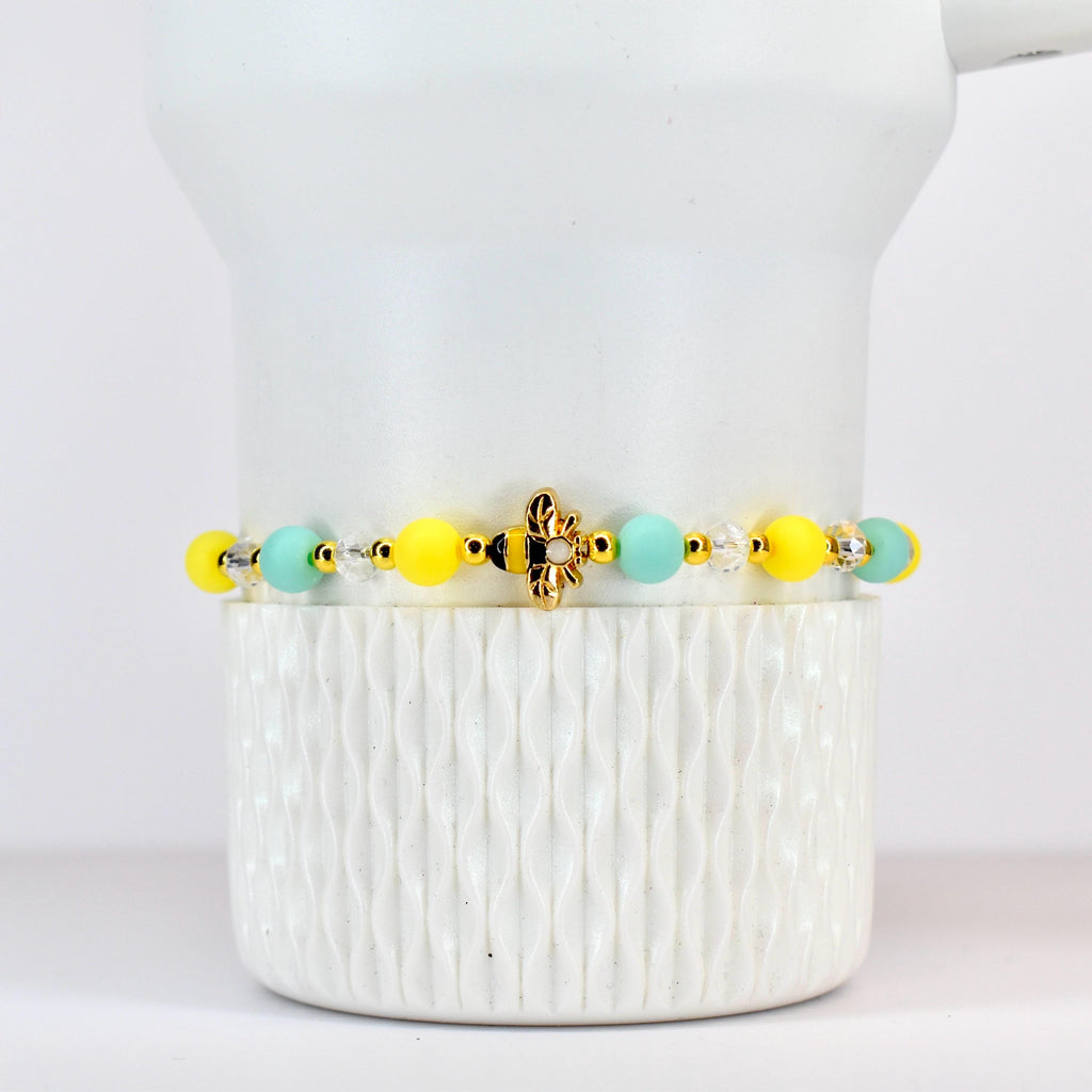 Yellow and Mint Bee Charm Bracelet Collection with Daisy Charm