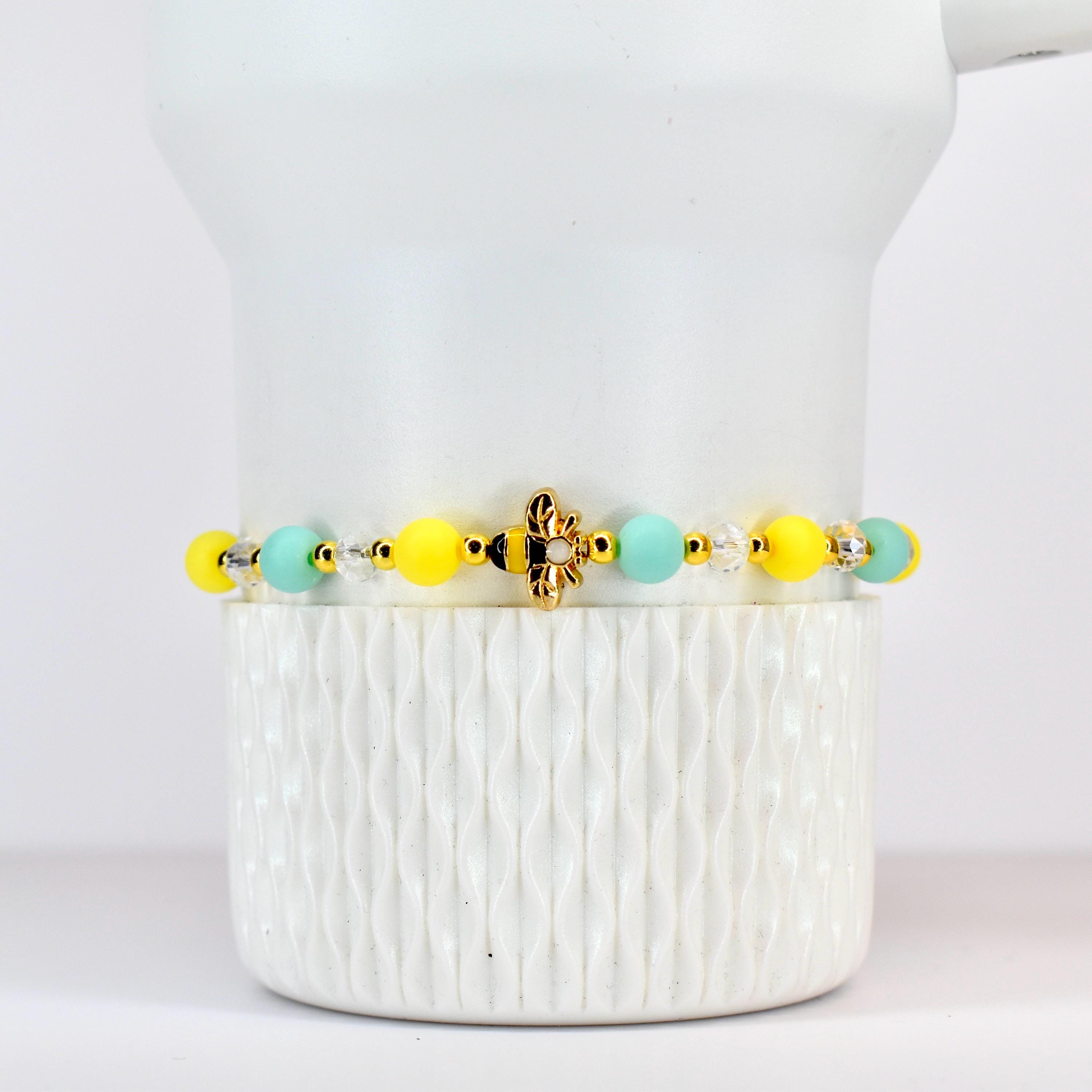 Yellow and Mint Bee Charm Bracelet Collection with Daisy Charm