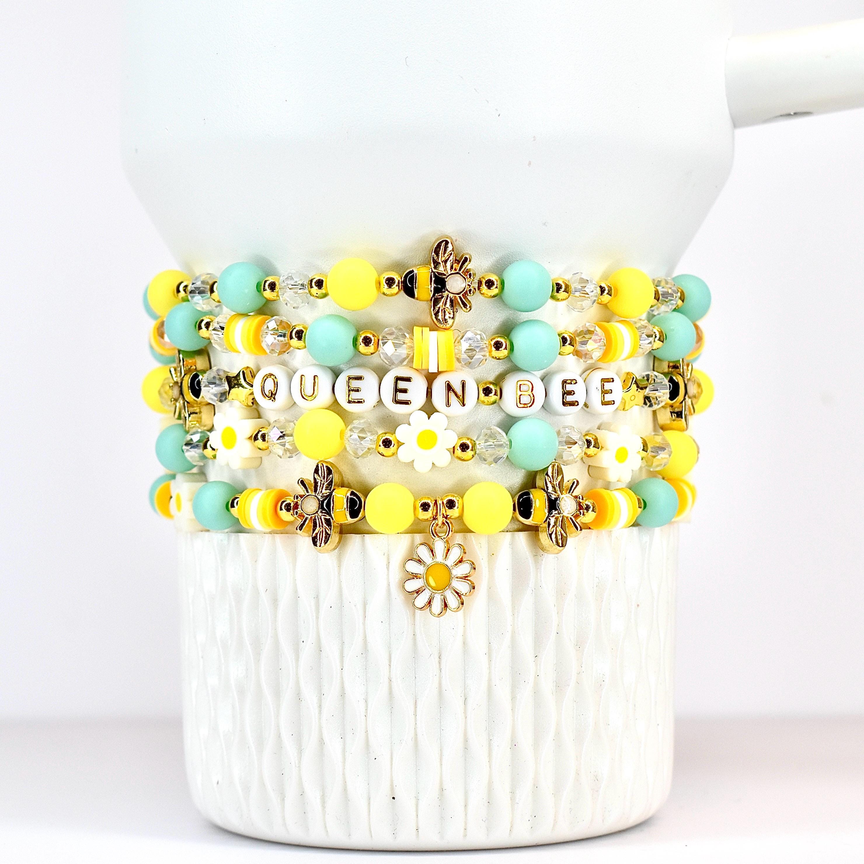 Yellow and Mint Bee Charm Bracelet Collection with Daisy Charm