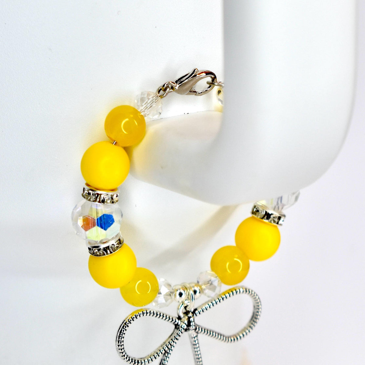 Daffodil Yellow Tumbler Handle Bracelet with Silver Bow Charm