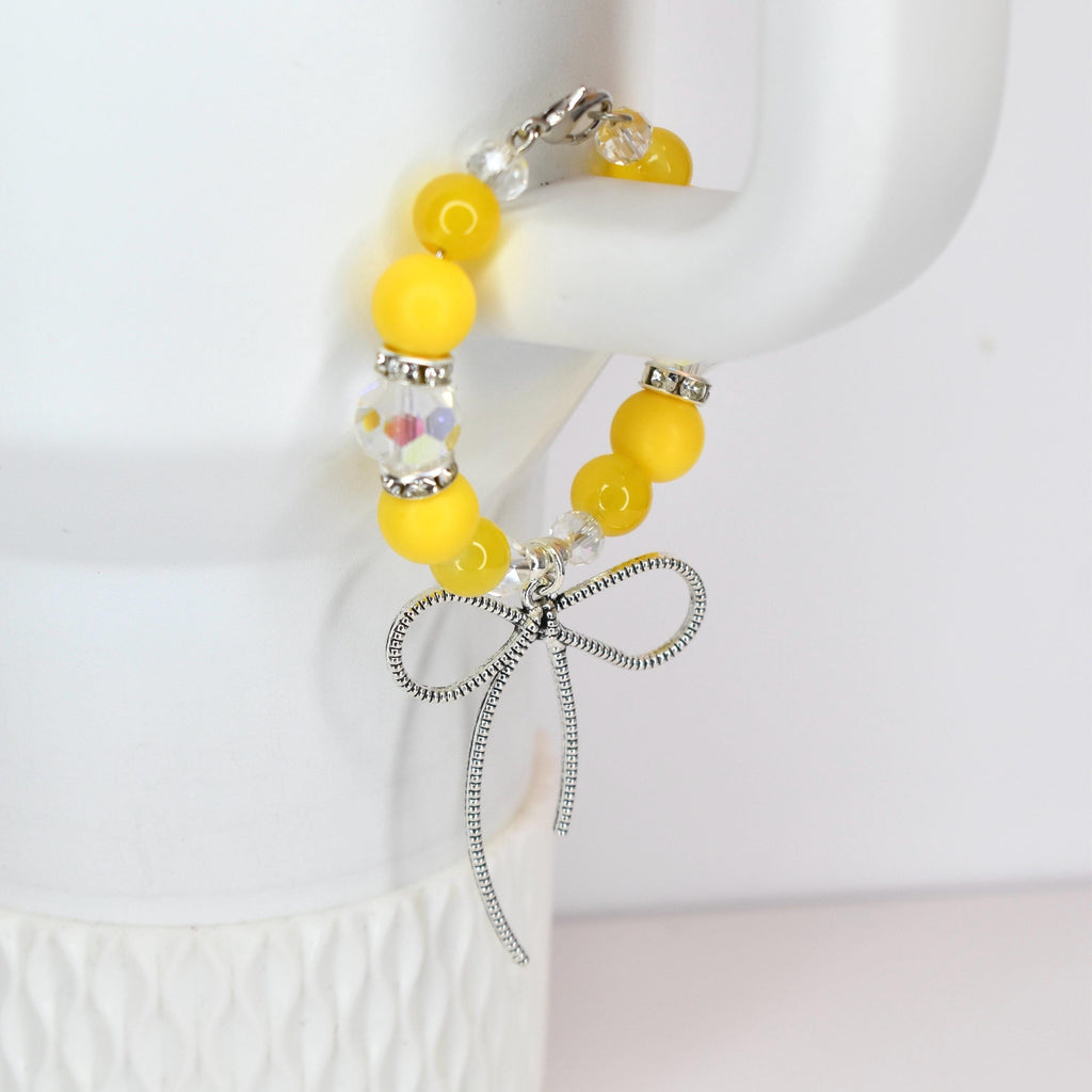 Daffodil Yellow Tumbler Handle Bracelet with Silver Bow Charm