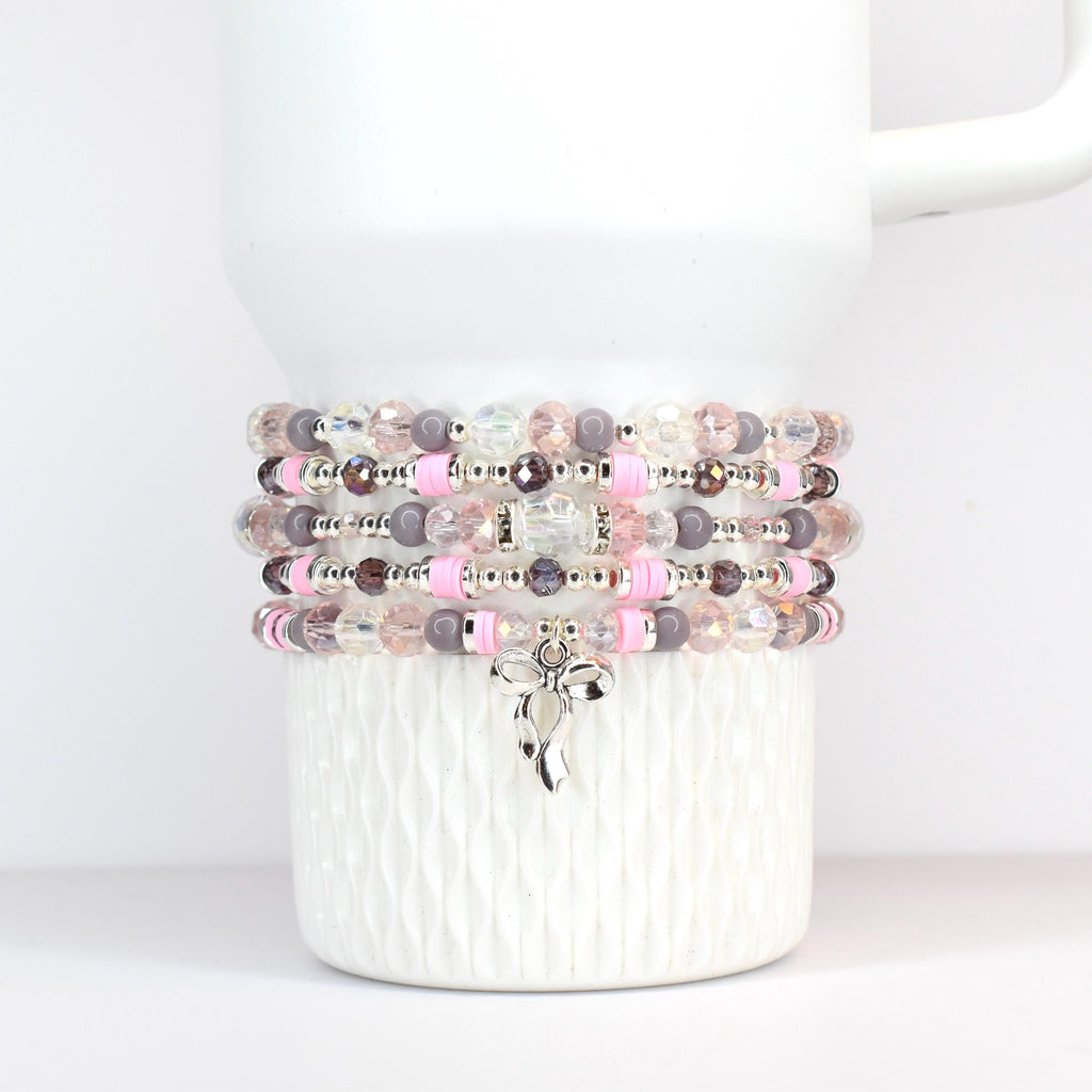 Plum and Pink Bracelet Collection with Crystal and Silver Accents