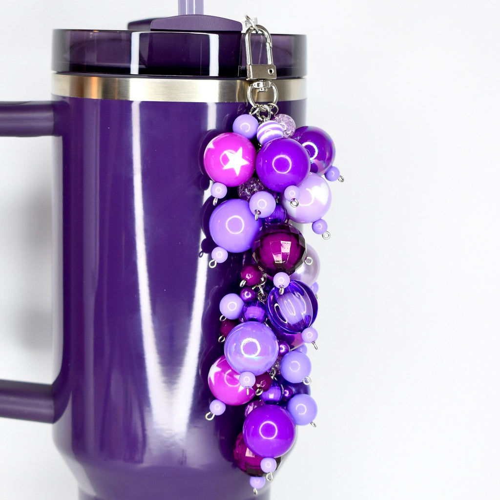 Purple Beaded Tumbler Straw Charm | Lavender and Plum Bauble with Silver Clasp