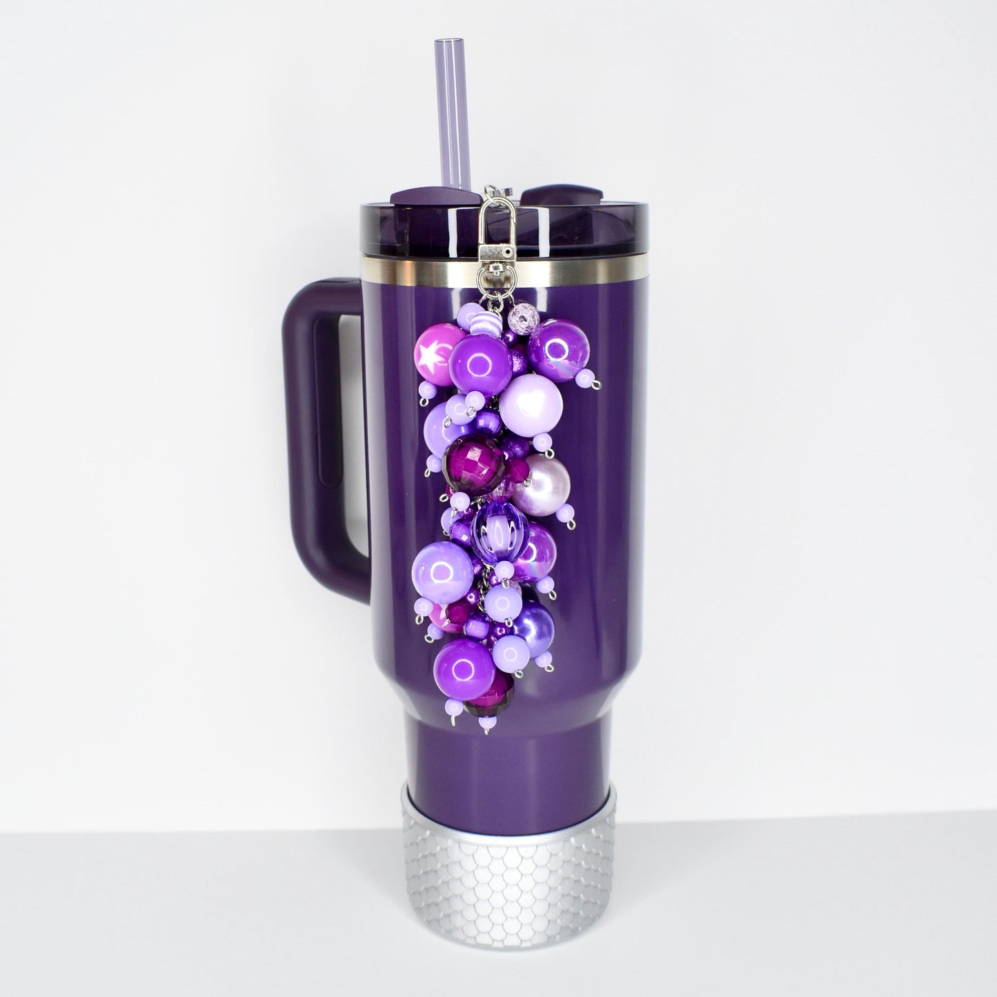 Purple Beaded Tumbler Straw Charm | Lavender and Plum Bauble with Silver Clasp