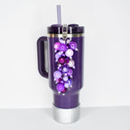 Purple Beaded Tumbler Straw Charm | Lavender and Plum Bauble with Silver Clasp