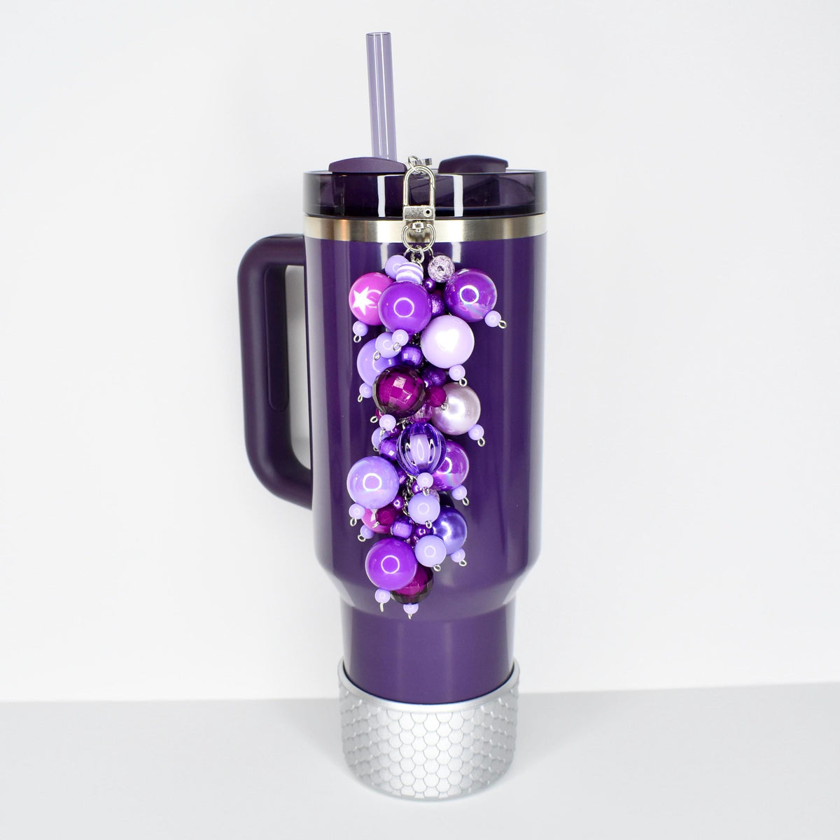 Purple Beaded Tumbler Straw Charm | Lavender and Plum Bauble with Silver Clasp