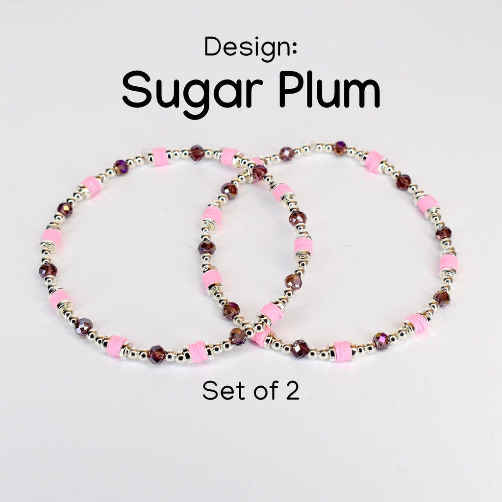 Plum and Pink Bracelet Collection with Crystal and Silver Accents