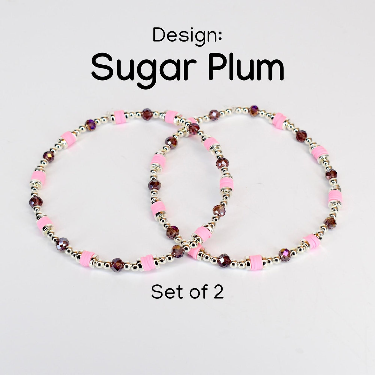 Plum and Pink Bracelet Collection with Crystal and Silver Accents