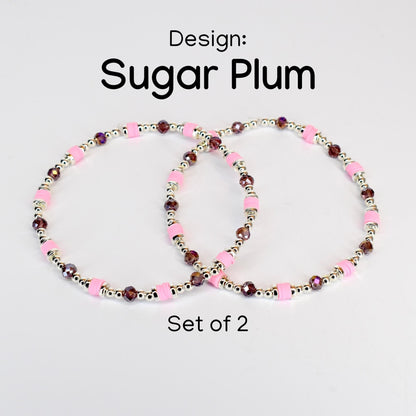 Plum and Pink Bracelet Collection with Crystal and Silver Accents