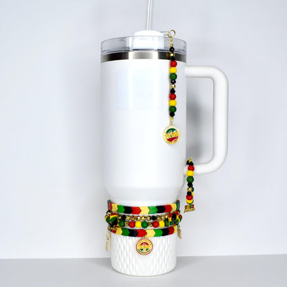 Juneteenth Tumbler Handle Bracelet | Red, Black, Green & Gold Beads