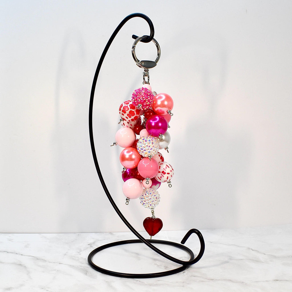 Pink Beaded Straw or Bag Charm: Valentine's Keychain Accessory