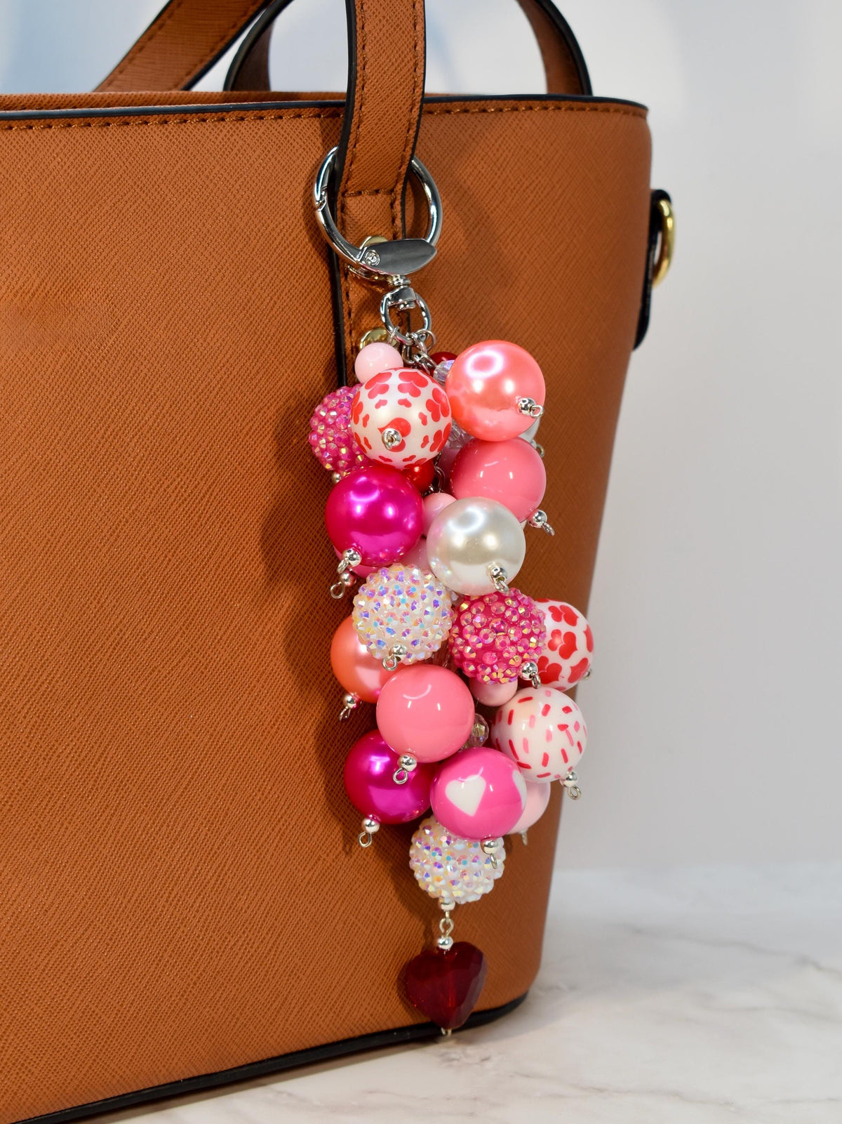 Pink Beaded Straw or Bag Charm: Valentine's Keychain Accessory