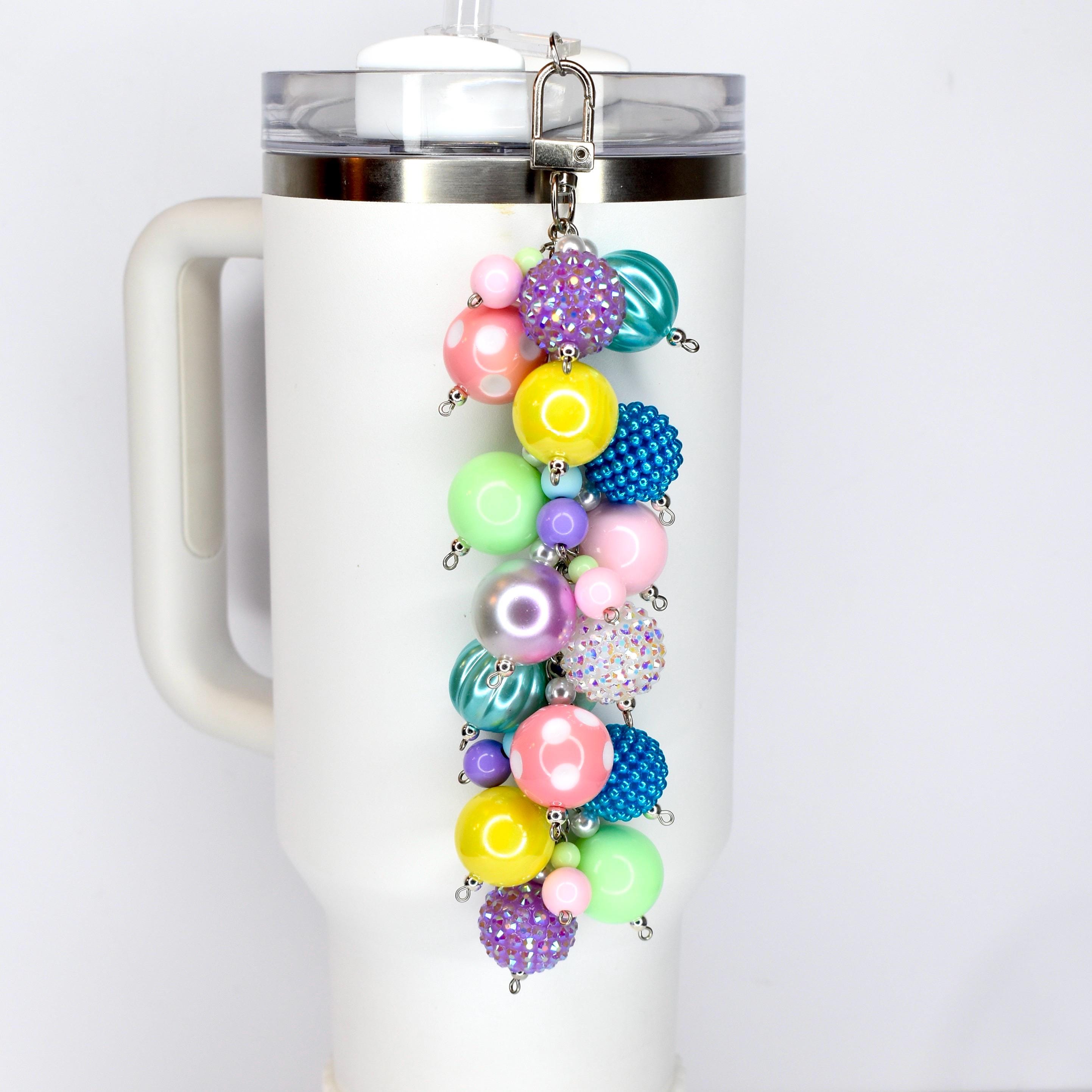 Pastel Spring Tumbler Straw Charm: Colorful Beaded Cup Accessory in Three Sizes
