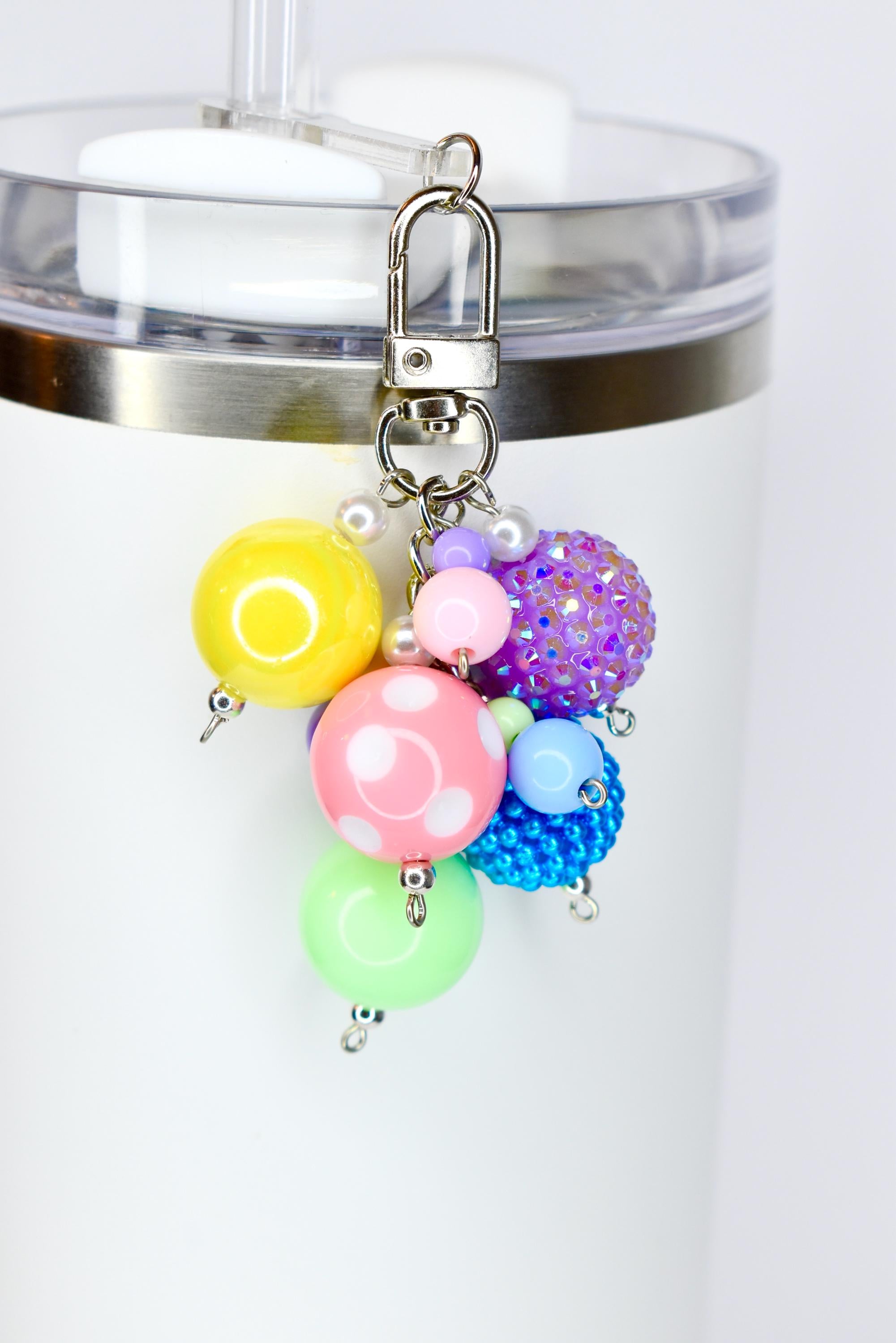 Pastel Spring Tumbler Straw Charm: Colorful Beaded Cup Accessory in Three Sizes