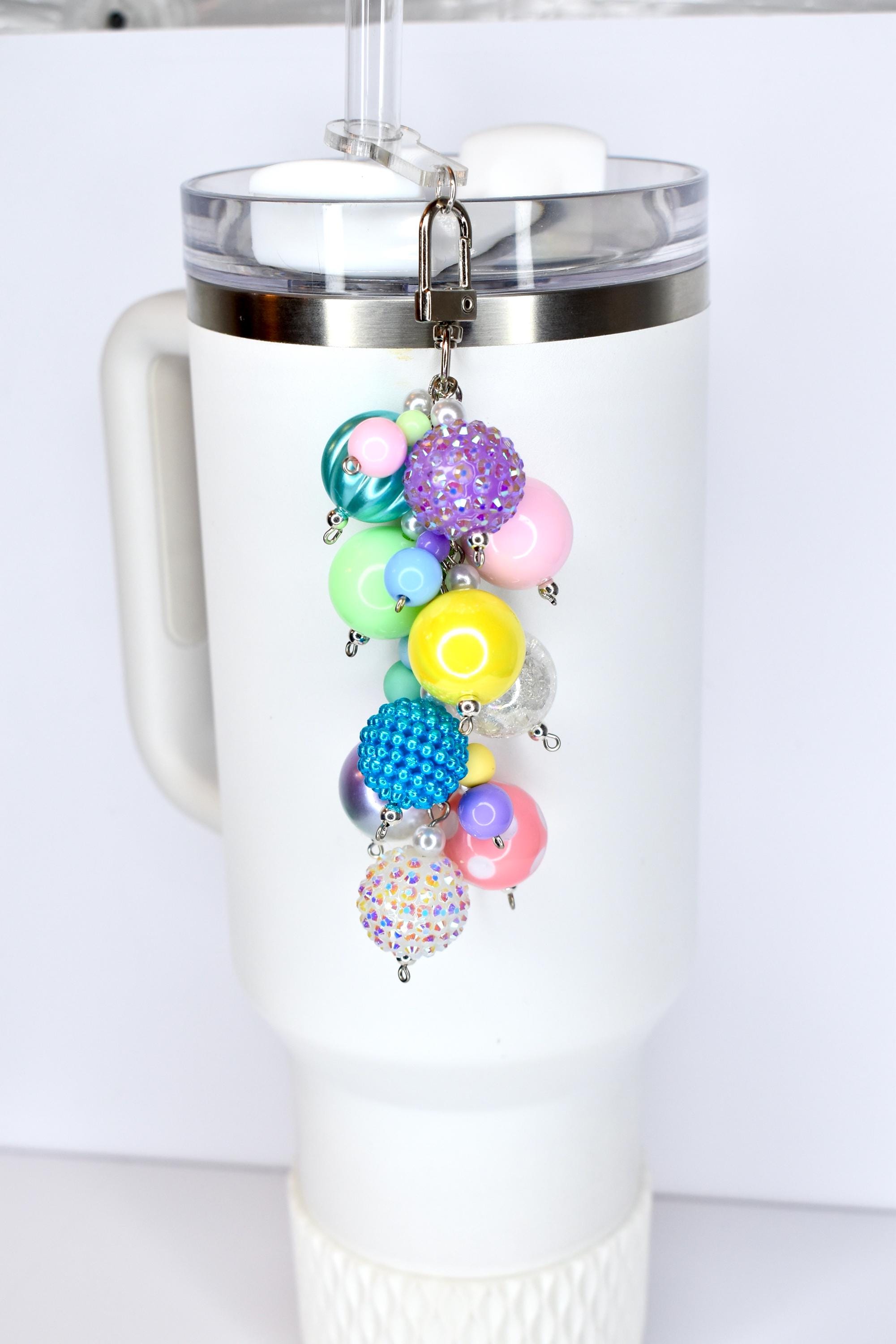 Pastel Spring Tumbler Straw Charm: Colorful Beaded Cup Accessory in Three Sizes