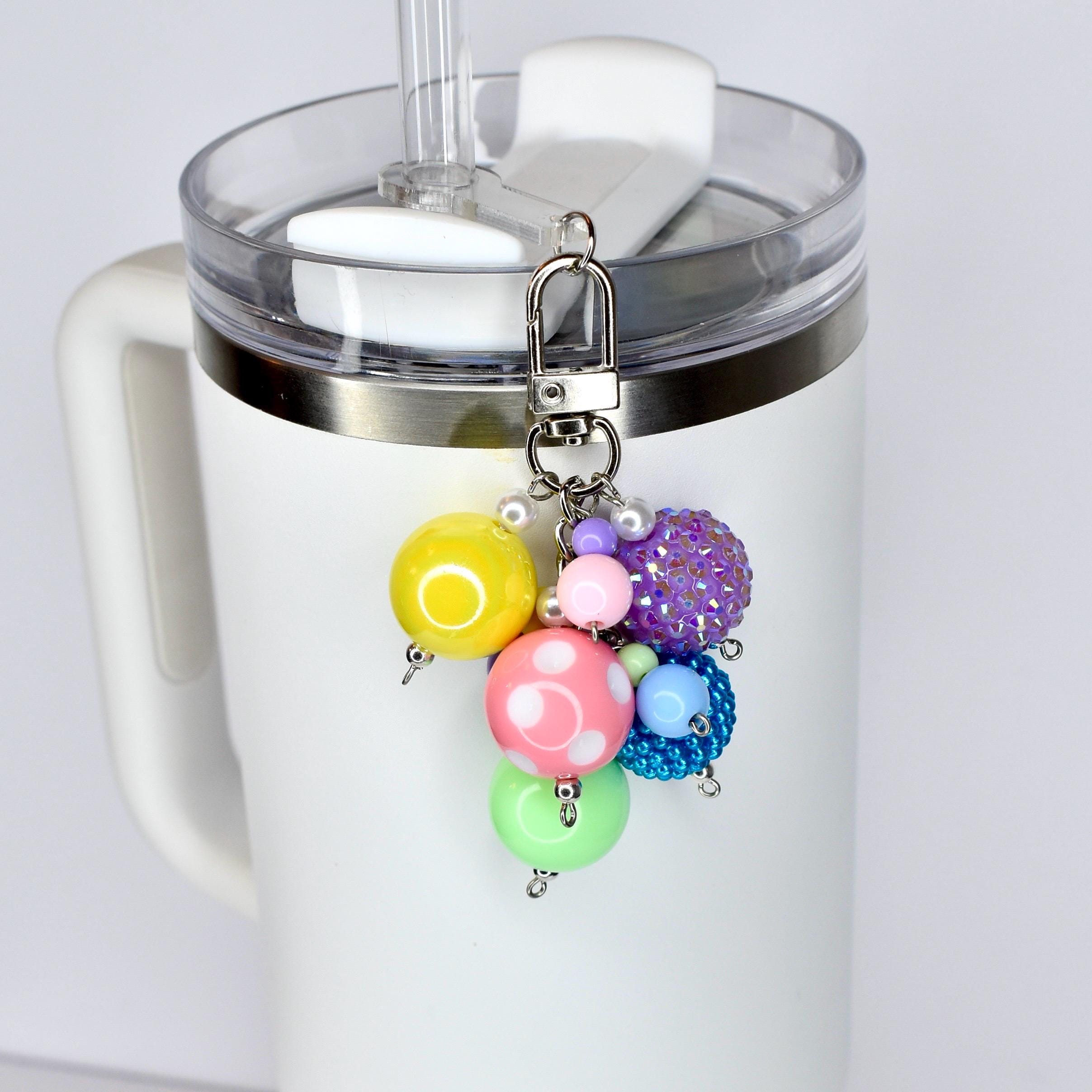 Pastel Spring Tumbler Straw Charm: Colorful Beaded Cup Accessory in Three Sizes