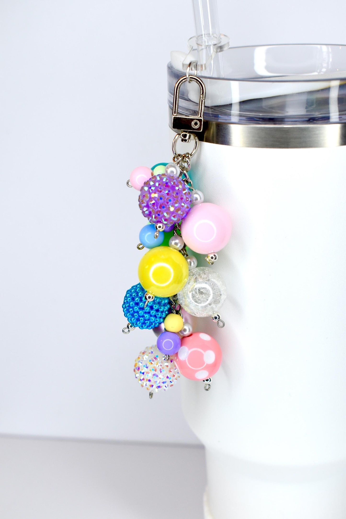 Pastel Spring Tumbler Straw Charm: Colorful Beaded Cup Accessory in Three Sizes