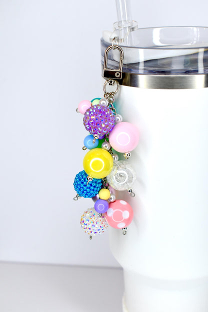 Pastel Spring Tumbler Straw Charm: Colorful Beaded Cup Accessory in Three Sizes