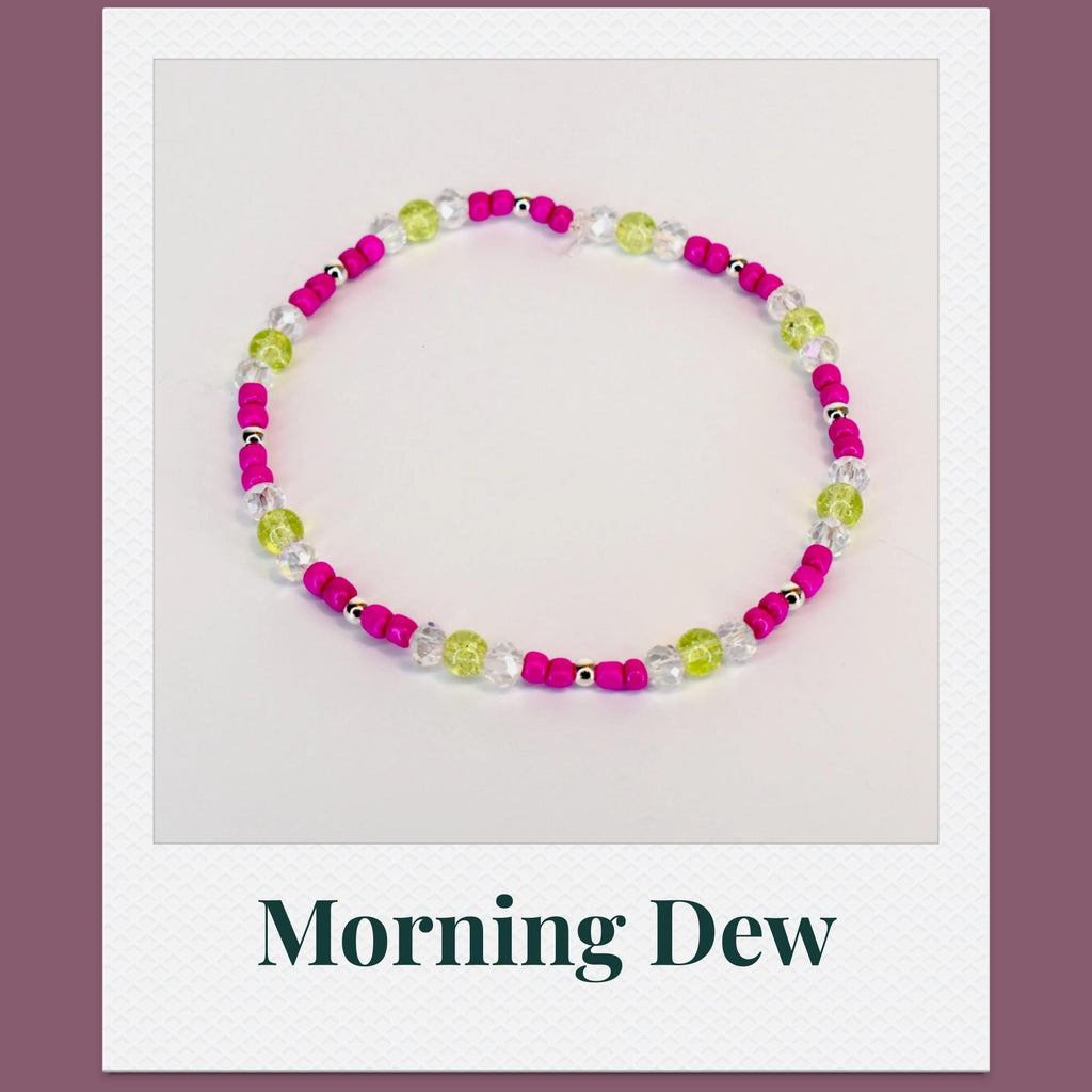 Citron Mix Bracelet Collection: Green and Pink Beaded Bracelets with Silver Accents