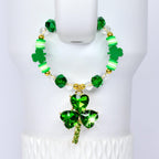 Saint Patrick's Day Tumbler Handle Charm Bracelet with Rhinestone Shamrock